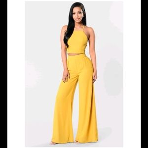Fashion Nova Yellow Wide Leg Pants 2 Piece Set